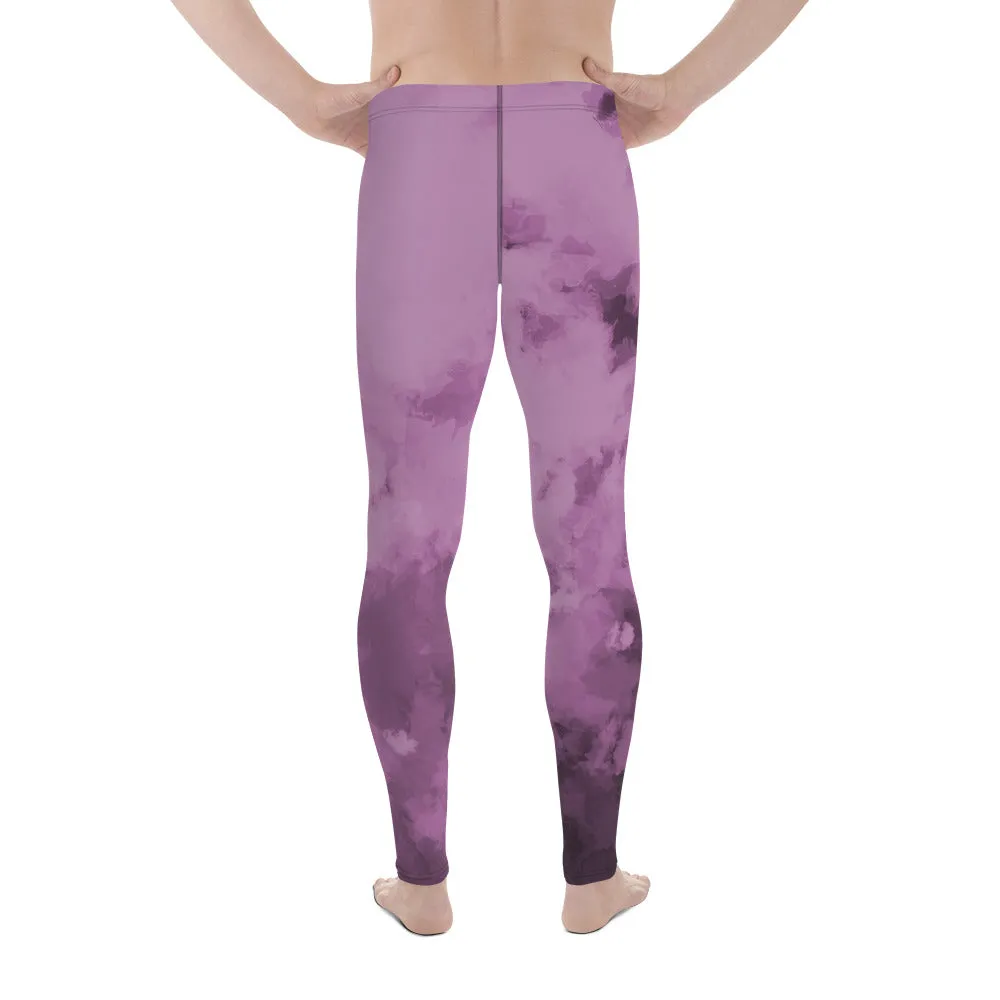 Purple Abstract Print Men's Leggings, Purple Clouds Designer Meggings Compression Tights-Made in USA/EU