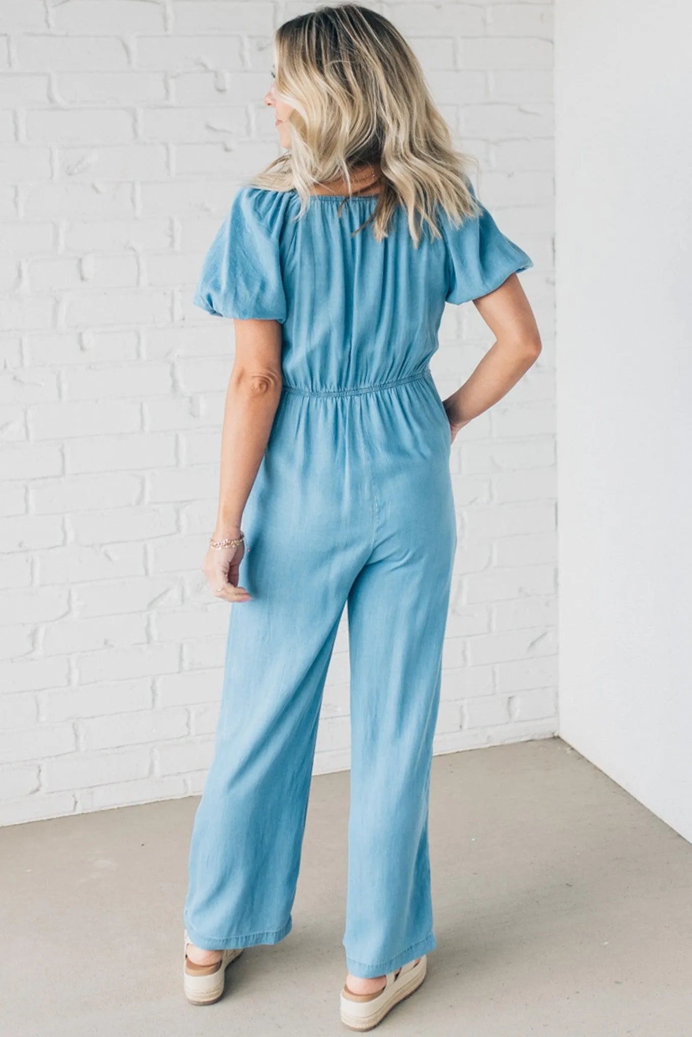 Quaint Smocked Chambray Jumpsuit