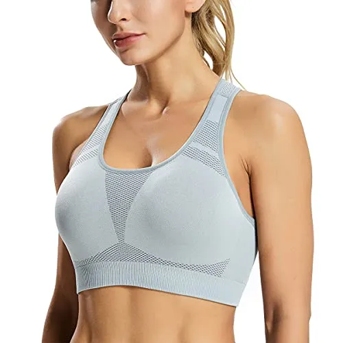 QUANTUMAX Sports Bra for Women Pack 3 - Supportive Racerback Seamless High Elastic Outdoor Workout Running Bras Yoga Daily Exercise