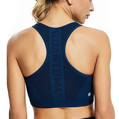 QUANTUMAX Sports Bra for Women Pack 3 - Supportive Racerback Seamless High Elastic Outdoor Workout Running Bras Yoga Daily Exercise