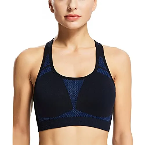 QUANTUMAX Sports Bra for Women Pack 3 - Supportive Racerback Seamless High Elastic Outdoor Workout Running Bras Yoga Daily Exercise