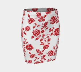 Red Roses on White Fitted Skirt