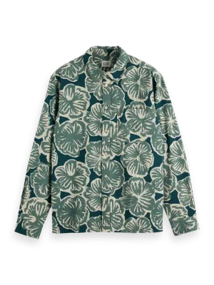 Regular-Fit Seersucker Flower Printed Shirt (Green) - 178724WI24300