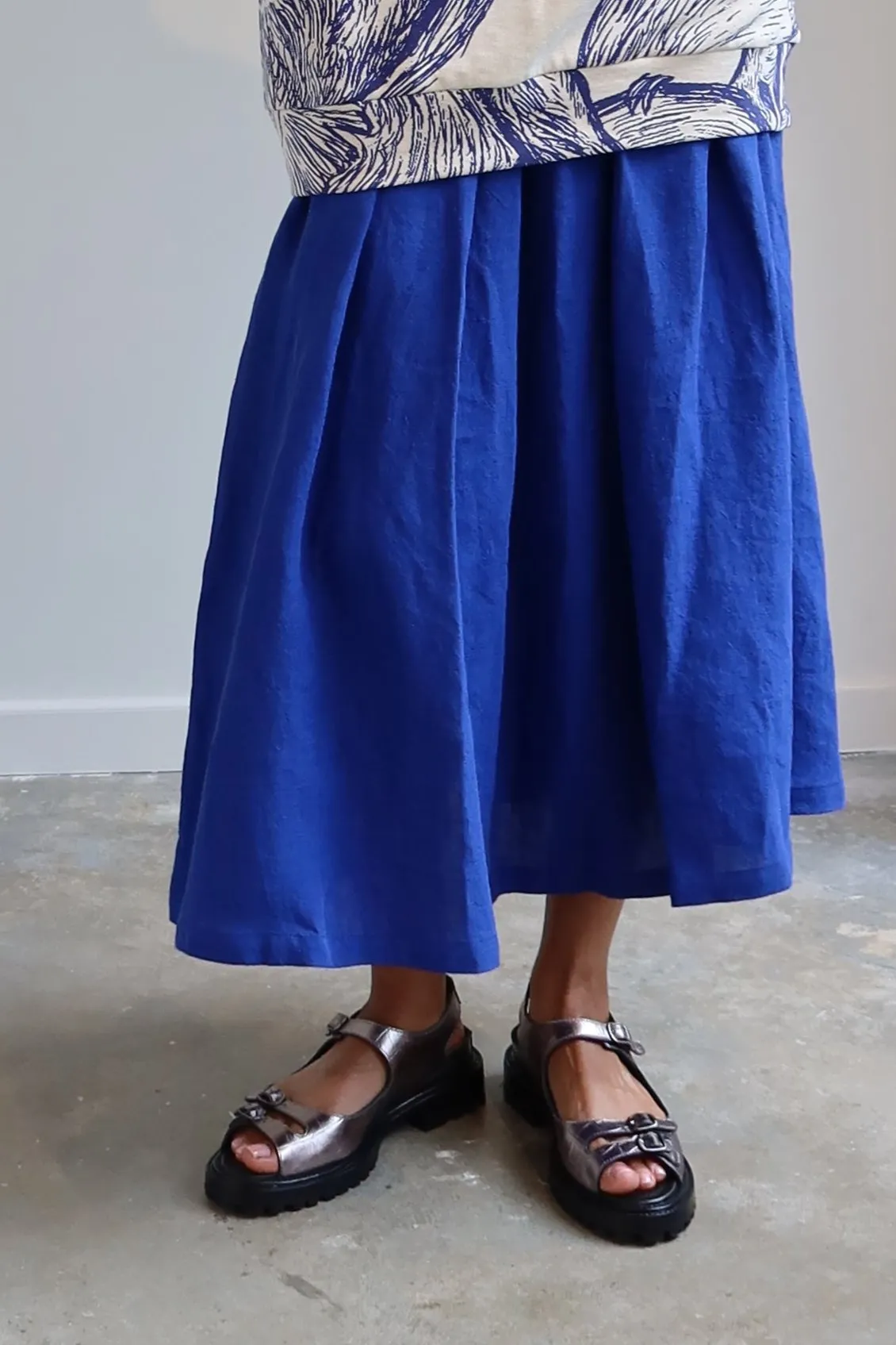 Royal Blue Linen Full Skirt