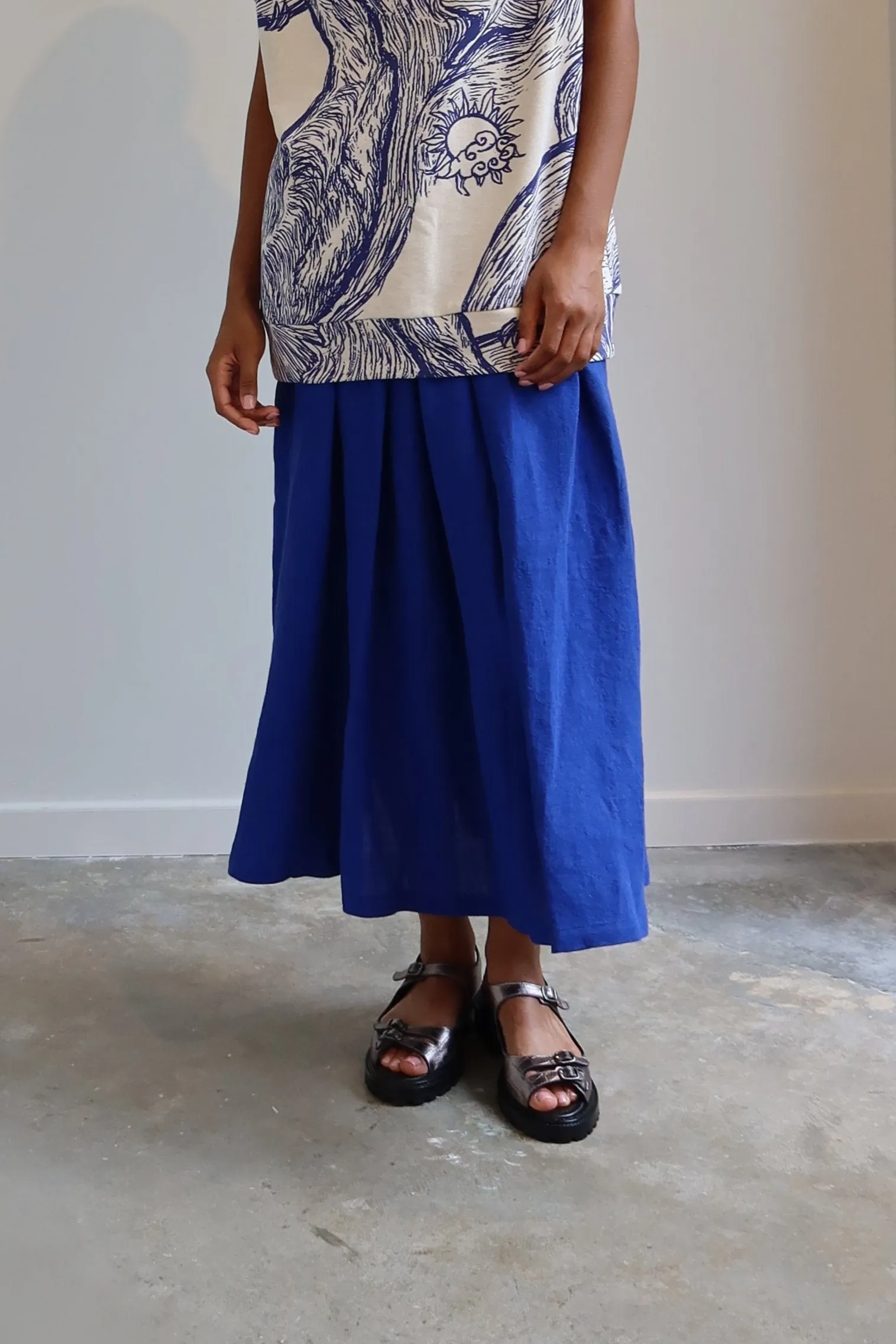 Royal Blue Linen Full Skirt