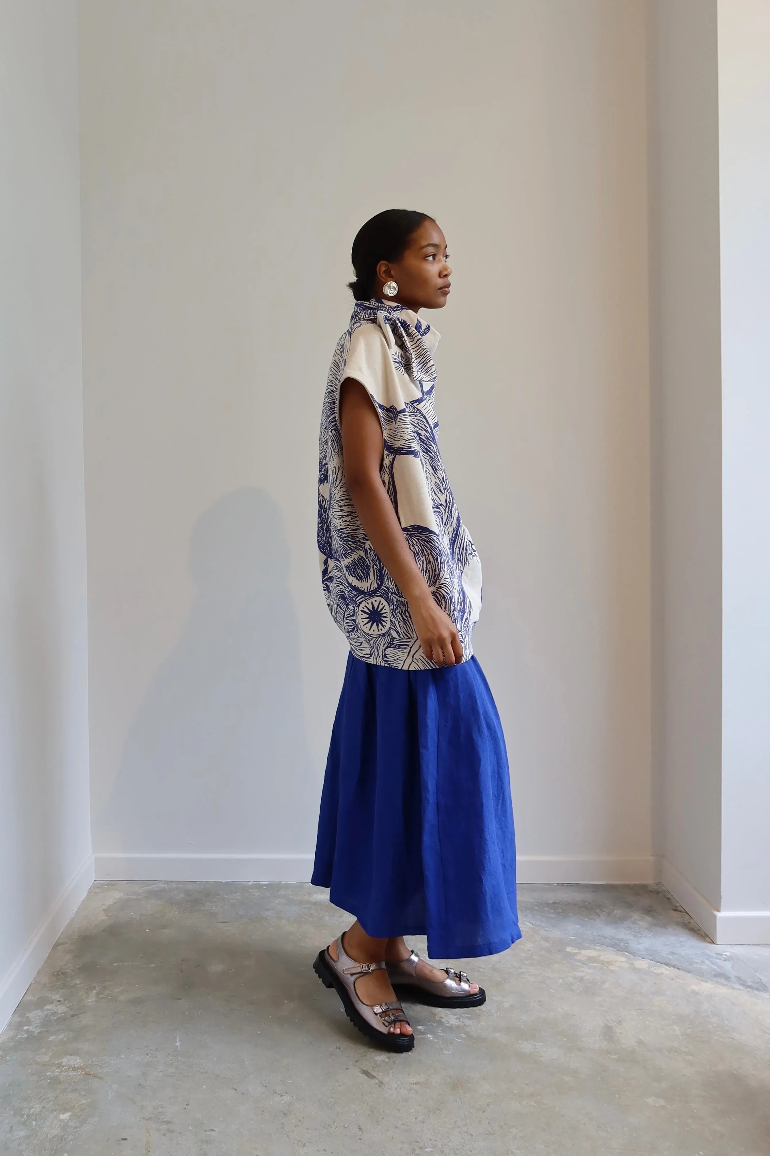 Royal Blue Linen Full Skirt