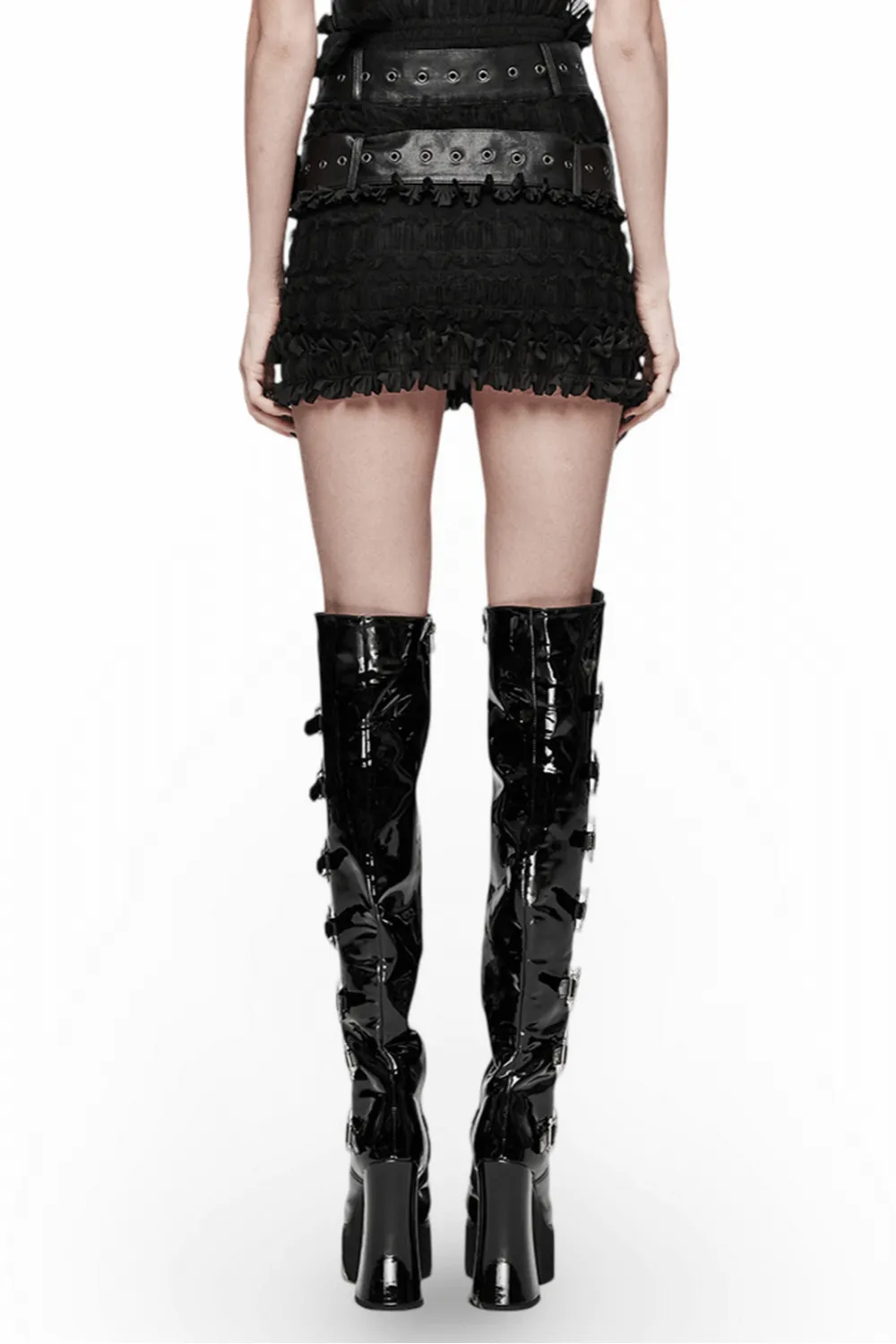 Ruffled Gothic Skirt with Detachable Leather Belts