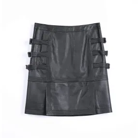 S245 Women faux leather trapunto stitch panelled mini skirt