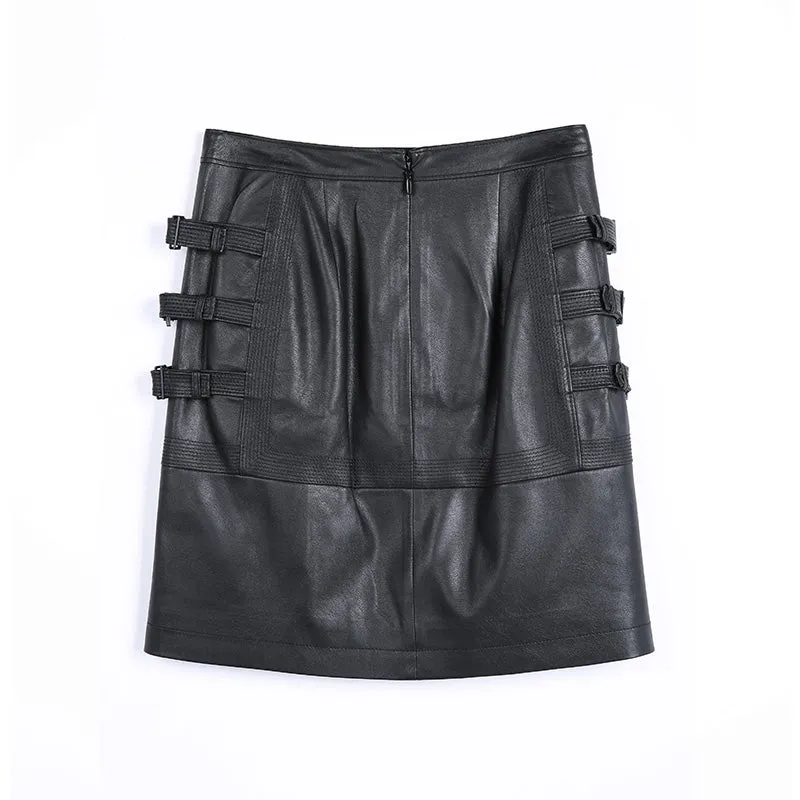 S245 Women faux leather trapunto stitch panelled mini skirt