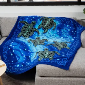 Sea Turtle Fleece Blanket For Bed, 75" X 90" Sea Turtle Fleece Throw Blanket