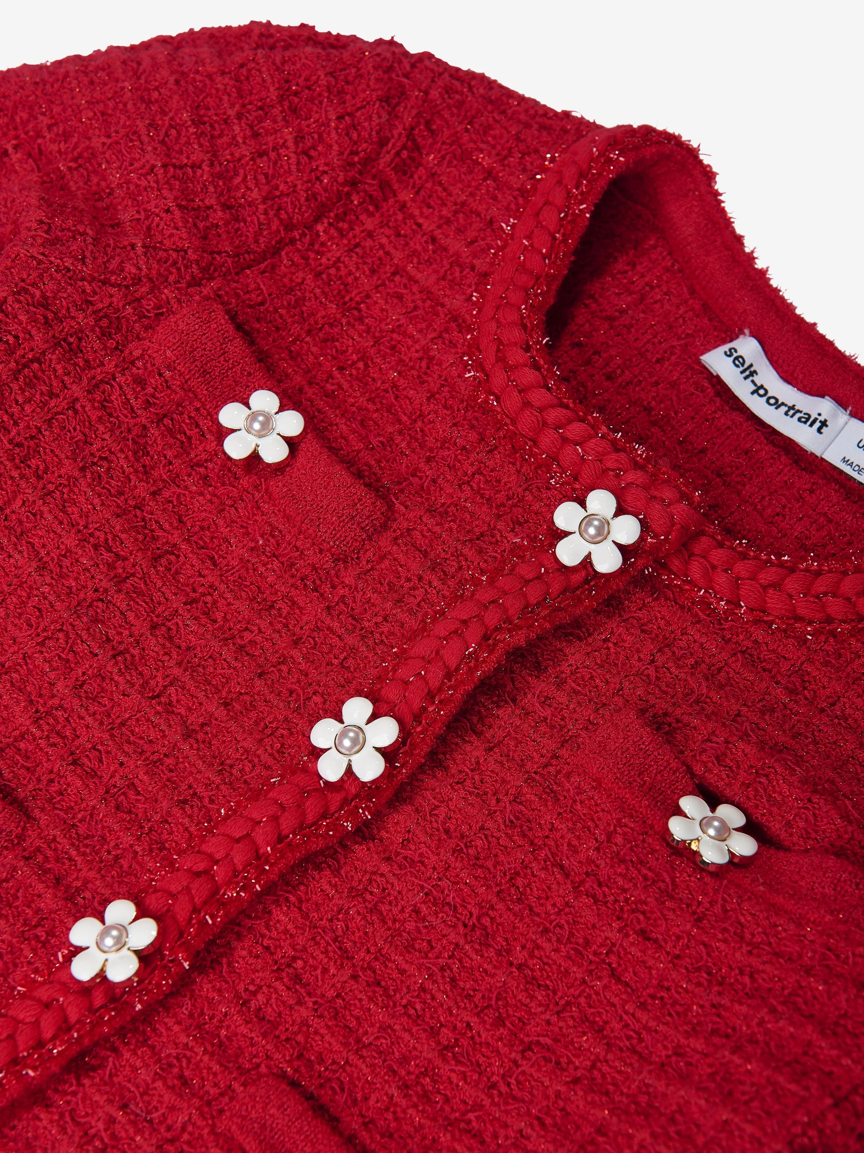 Self Portrait Girls Textured Knit Cardigan in Red