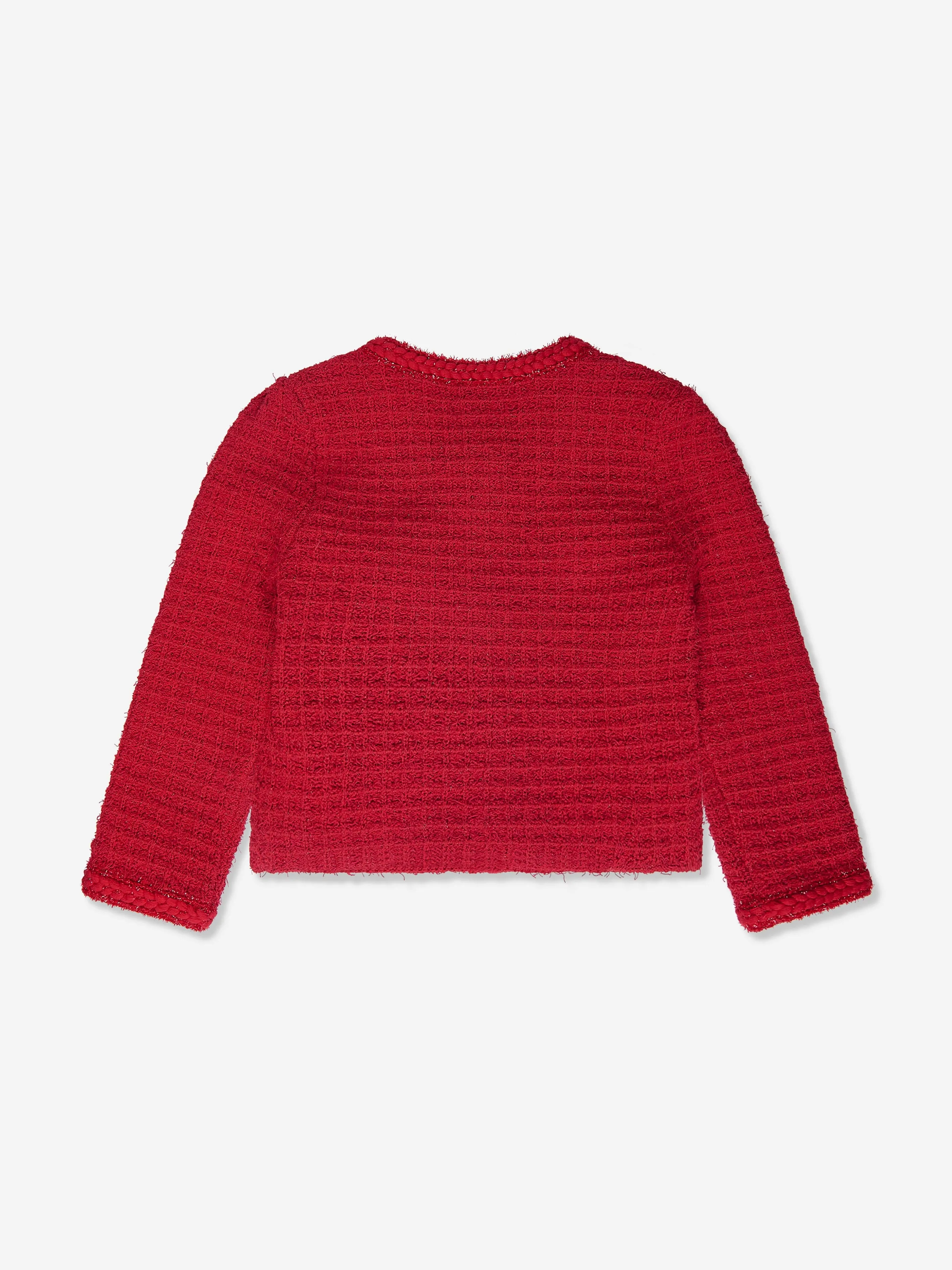 Self Portrait Girls Textured Knit Cardigan in Red