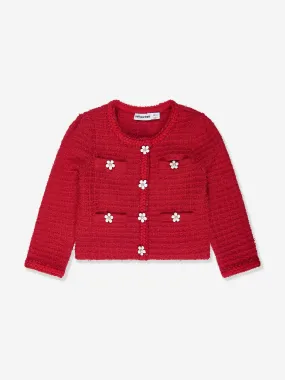 Self Portrait Girls Textured Knit Cardigan in Red