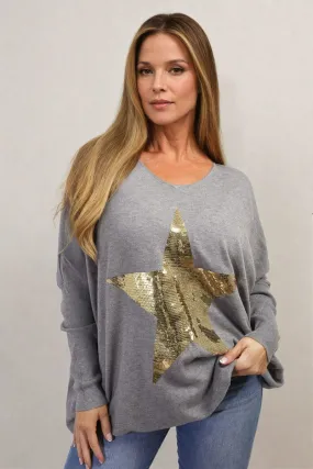 Sequin Star Oversized Knitted Jumper