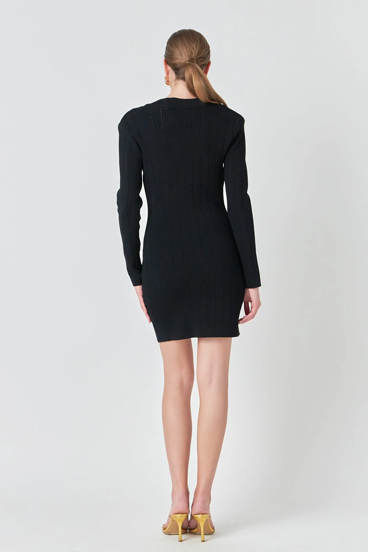 Shank Button V-Neckline Knit Mini Dress