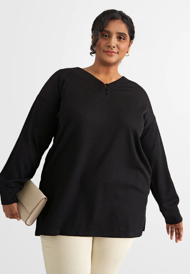 Shannon V-Neck Half Button Ribbed Top