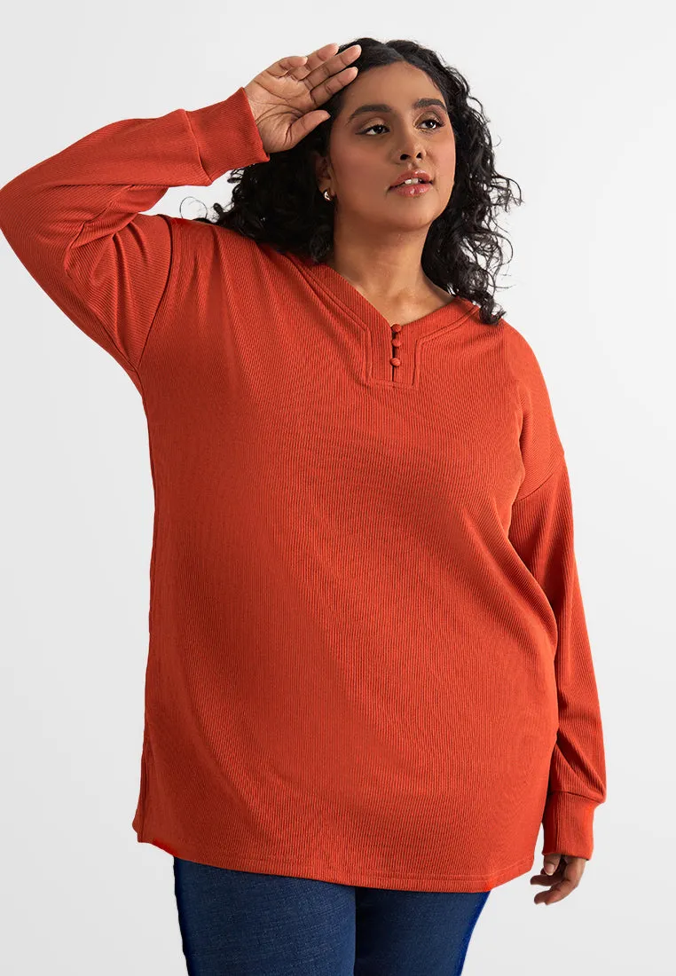 Shannon V-Neck Half Button Ribbed Top