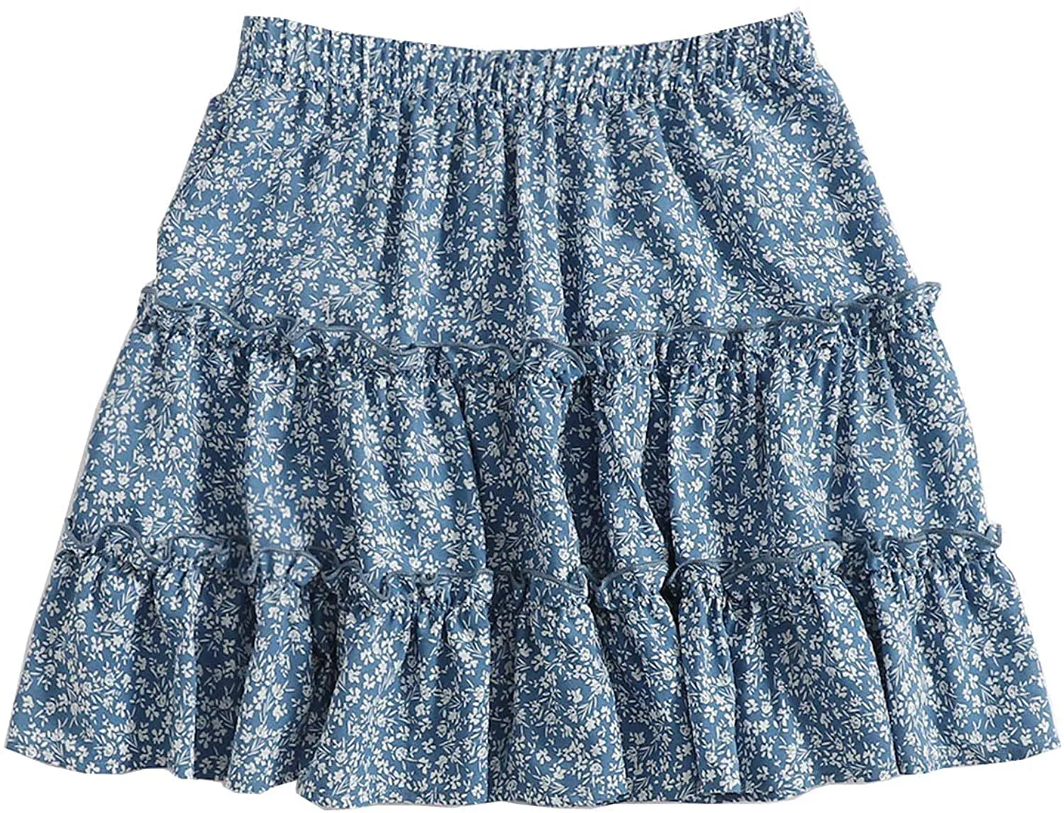 SheIn Women's Boho Floral Print Layered Frill Trim Ditsy Mini Short Flared Skirt