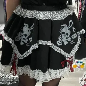 Short Girls Dress Cosplay Subculture Y2k Lace Skeleton Gothic Black High Waist Layered Skirt