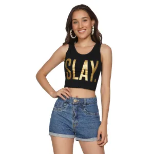 SLAY. Women's Crop Top Limited Edition Gold Foil Reflective Print