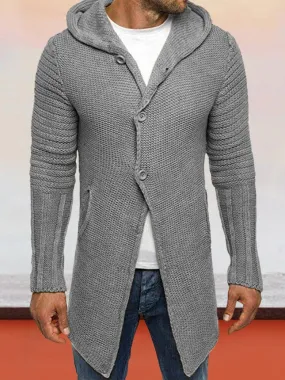 Solid Hooded Long Kint Cardigan