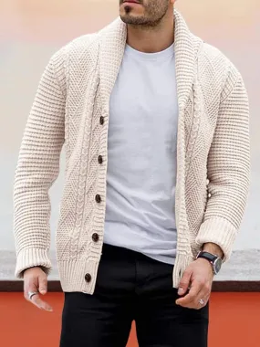 Solid Lapel Neck Button Cardigan