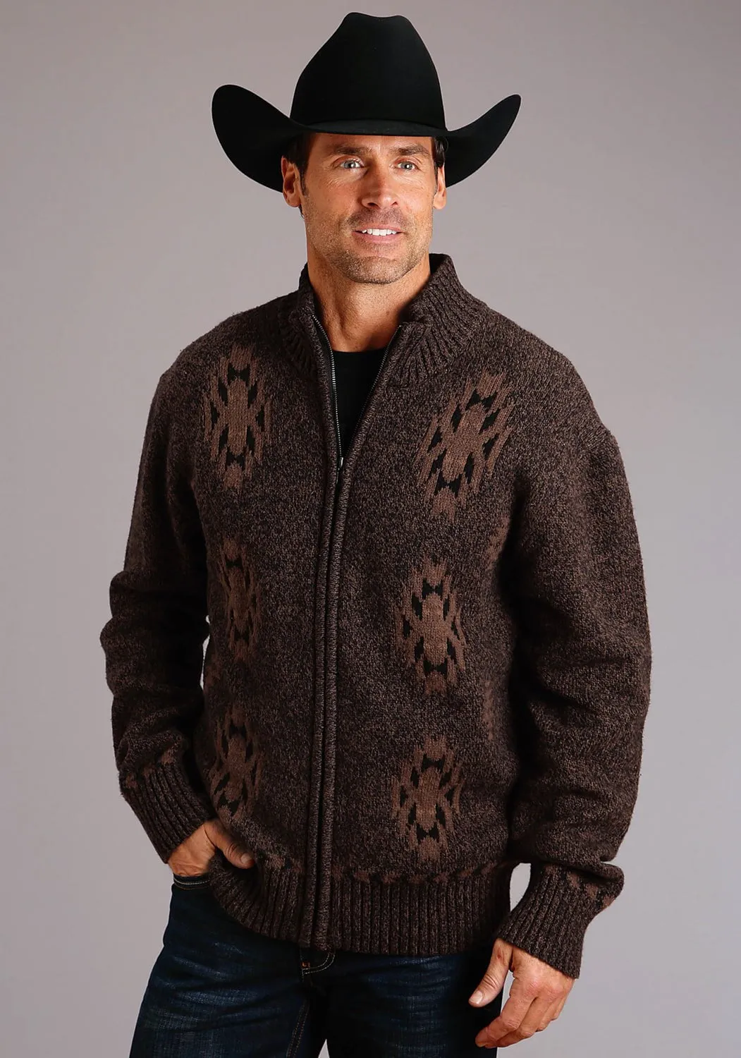 Stetson Mens Brown Cotton/Wool Rugged Aztec Cardigan