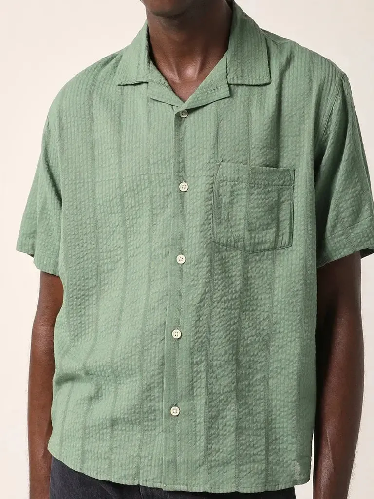 Striped Seersucker Shirt- Green