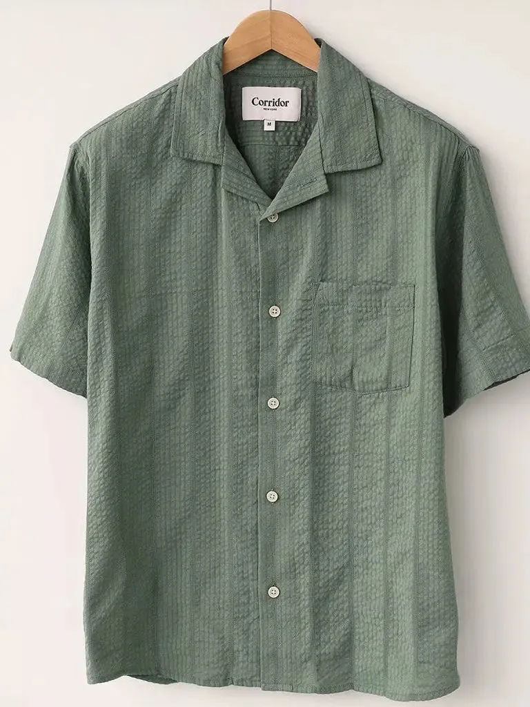 Striped Seersucker Shirt- Green