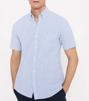 Striped Seersucker Short-Sleeved Shirt Light Blue