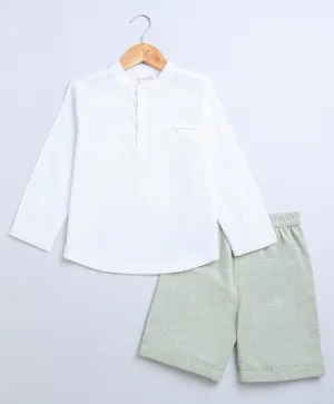 Sweetlime By AS Full Sleeves Striped Cotton Shirt & Green Cotton Slub Shorts