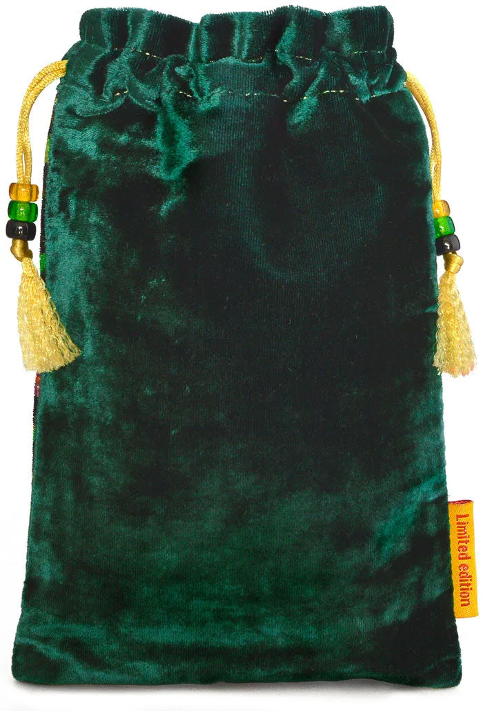 The Dragon bag. Printed on silk velvet. Forest green velvet version.