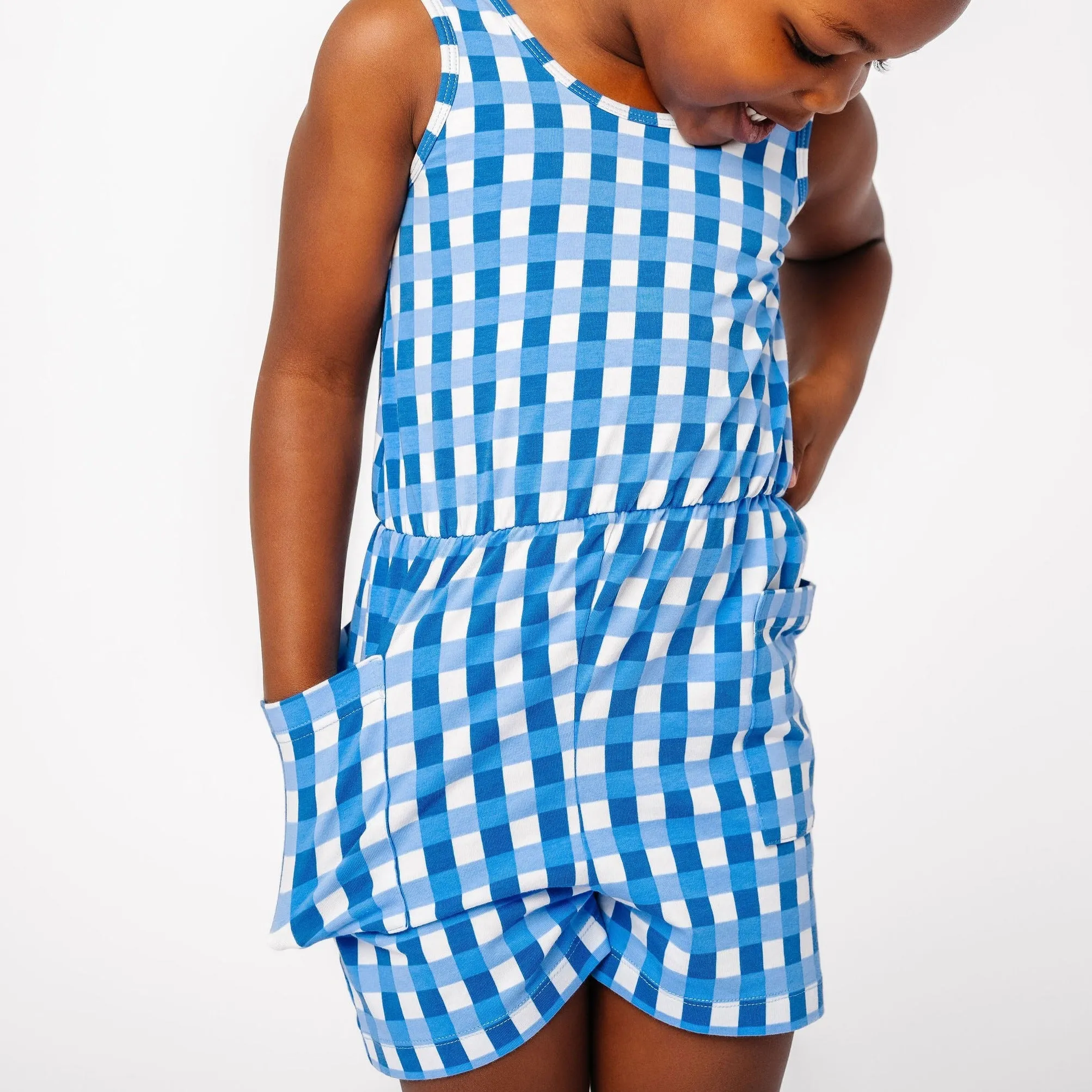 The Tank Shortie Jumpsuit in Blue Lattice