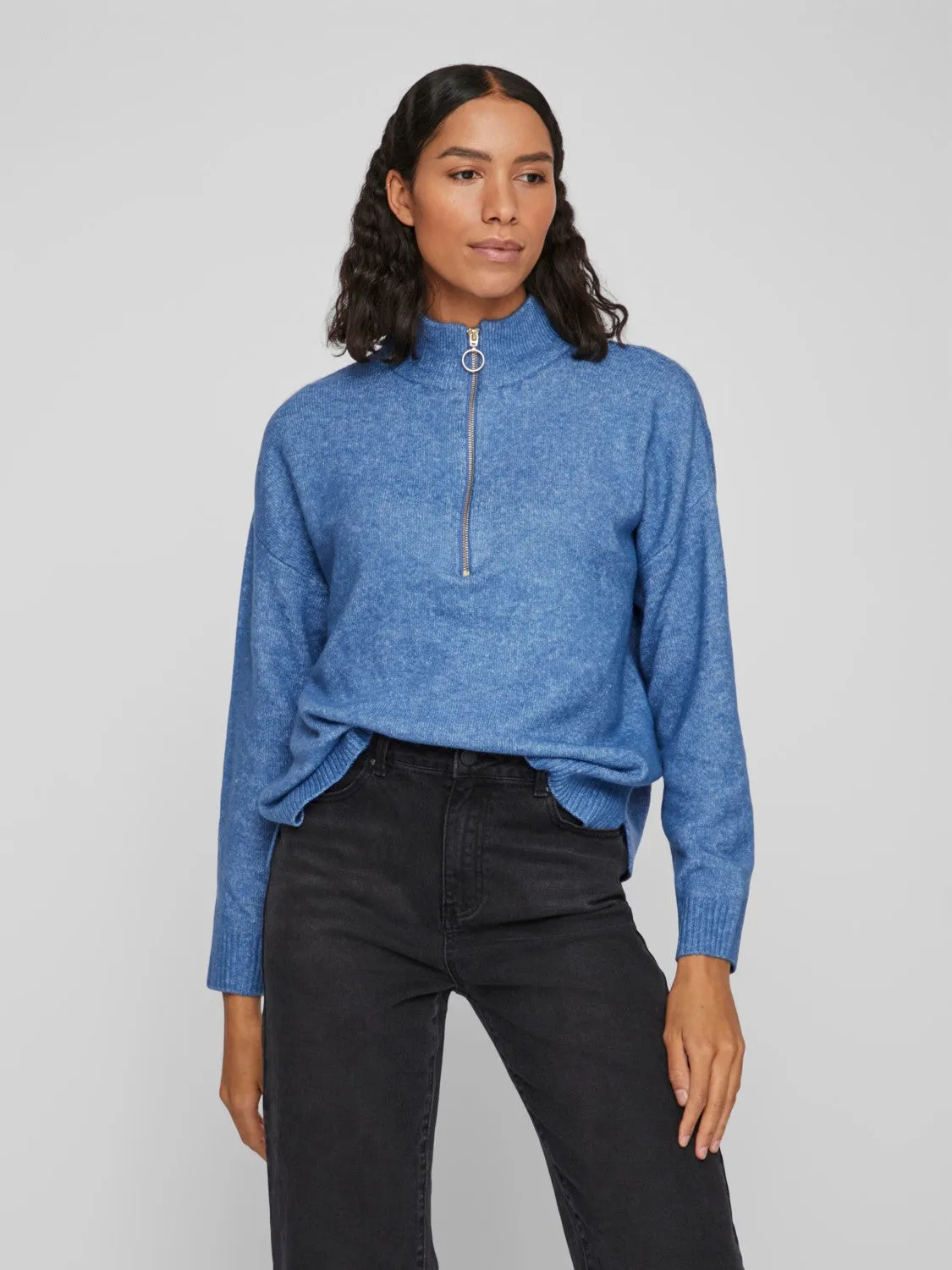 Thilda Zip Knit Jumper (Federal Blue Melange)