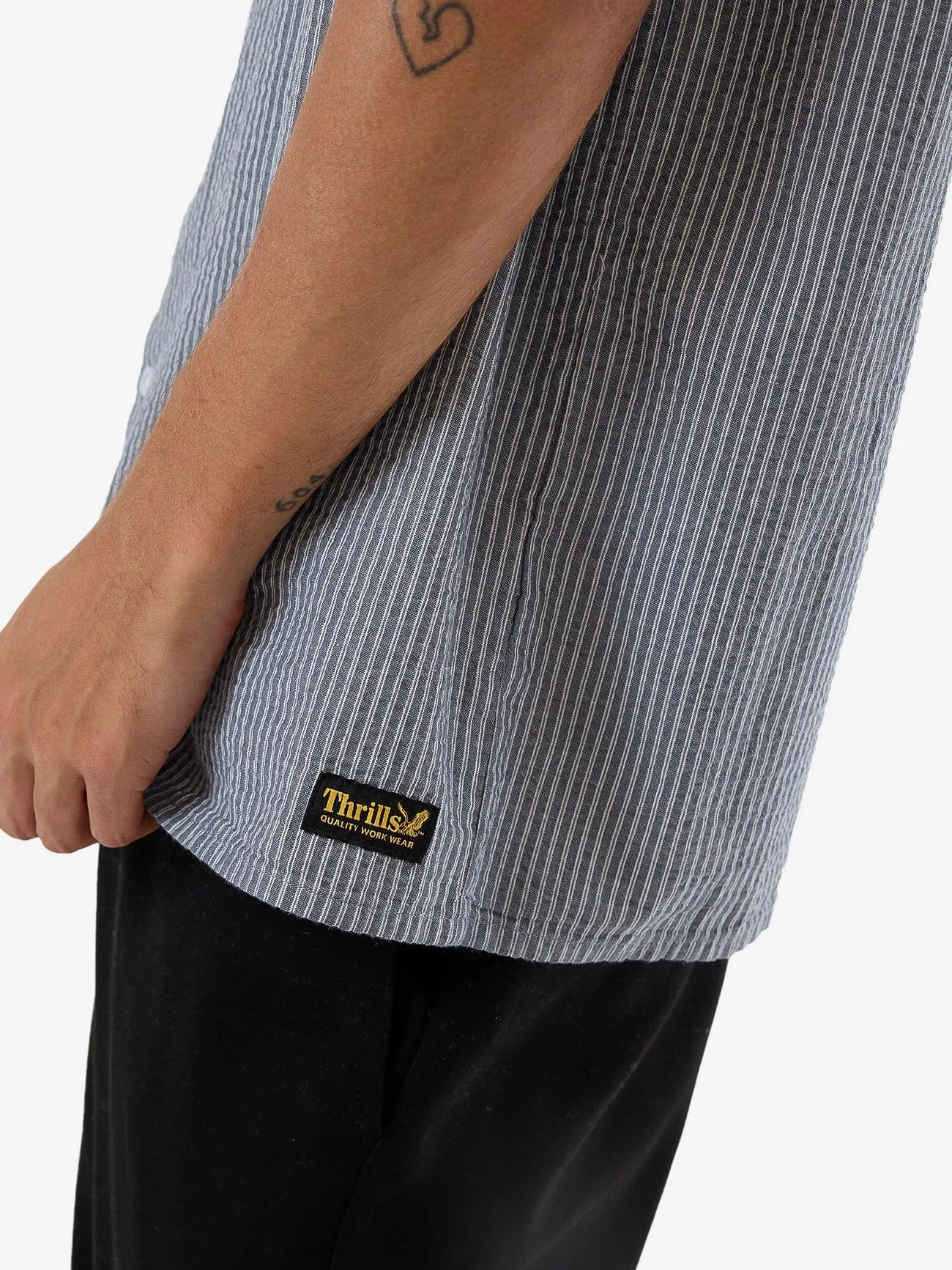 Thrills Union Short Sleeve Stripe Work Shirt - Light Petrol