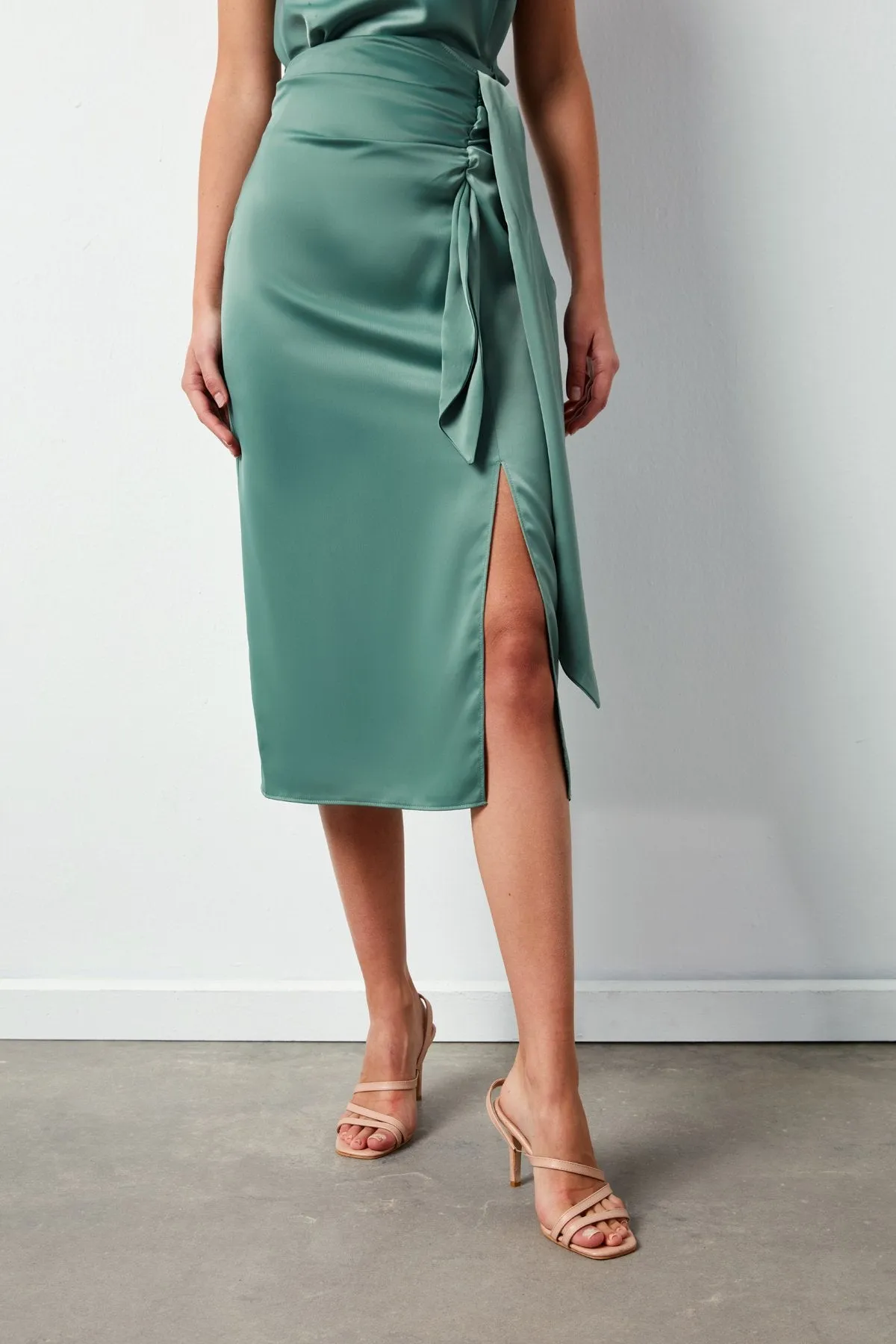 Tied Satin Skirt - KHAKI