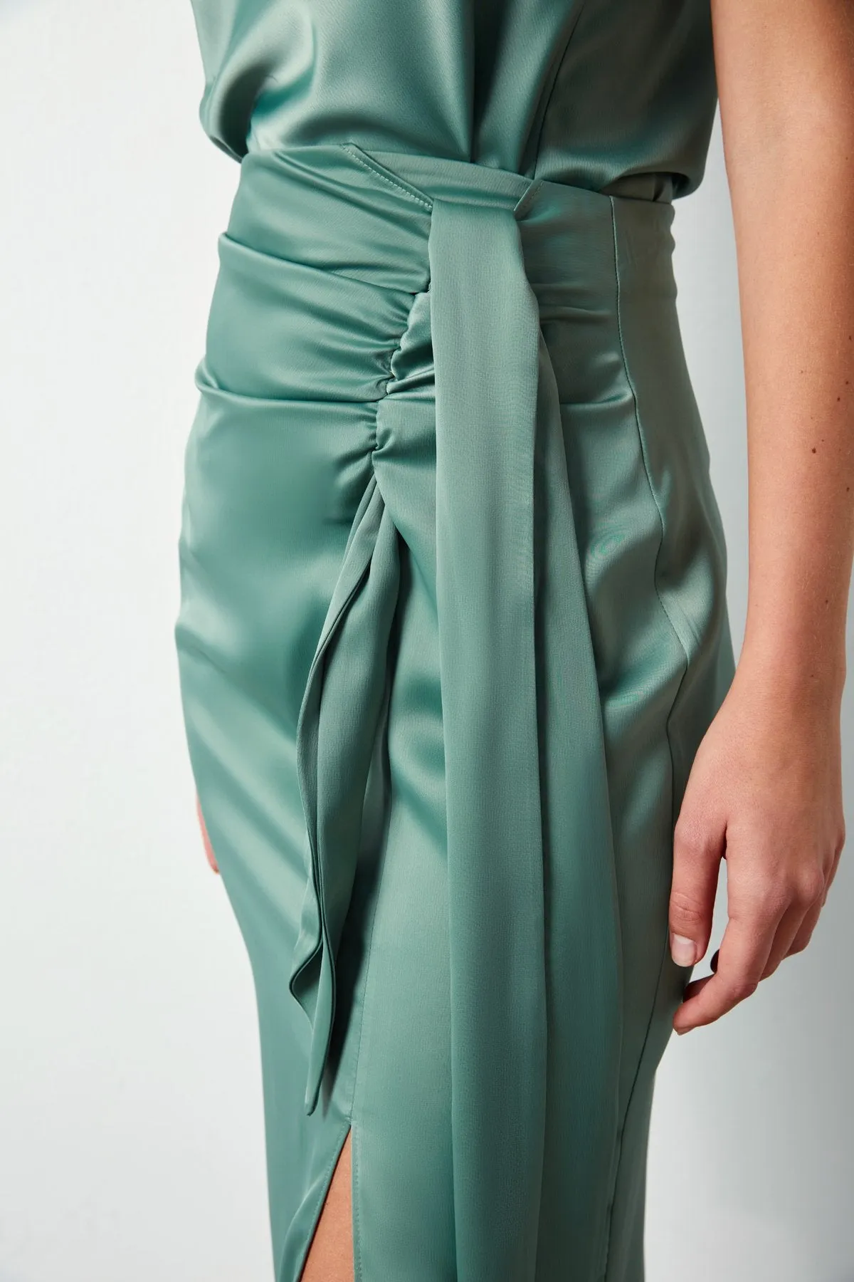 Tied Satin Skirt - KHAKI