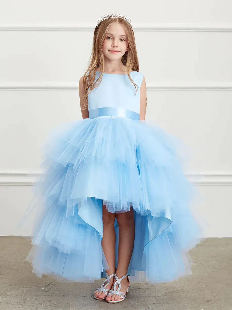 Tip Top 5658 Size 10 Aqua Girls Layered Tulle High Low Skirt Formal Dress Satin Formal Gown Flower Girl