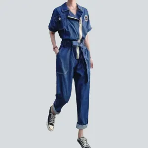 Trendy loose women's denim jumpsuit