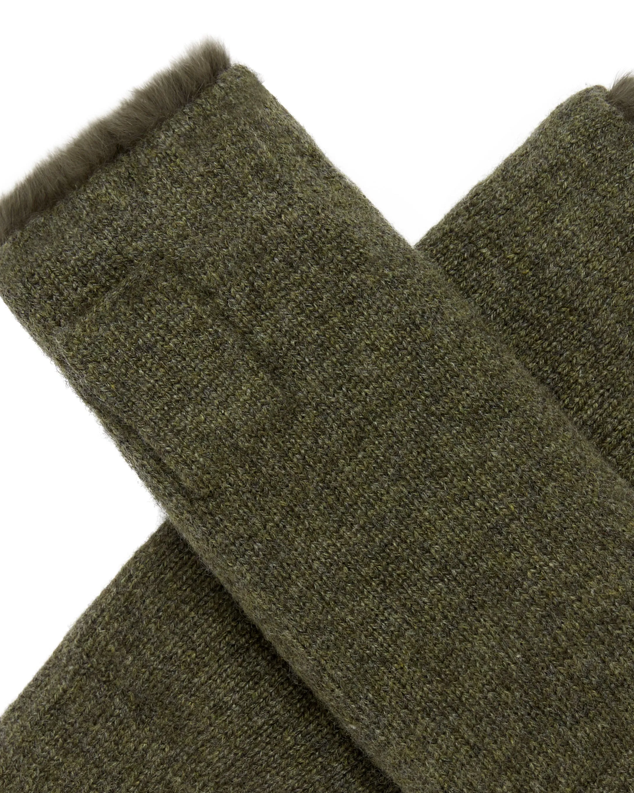 Unisex Fur Lined Fingerless Cashmere Gloves Moss Green