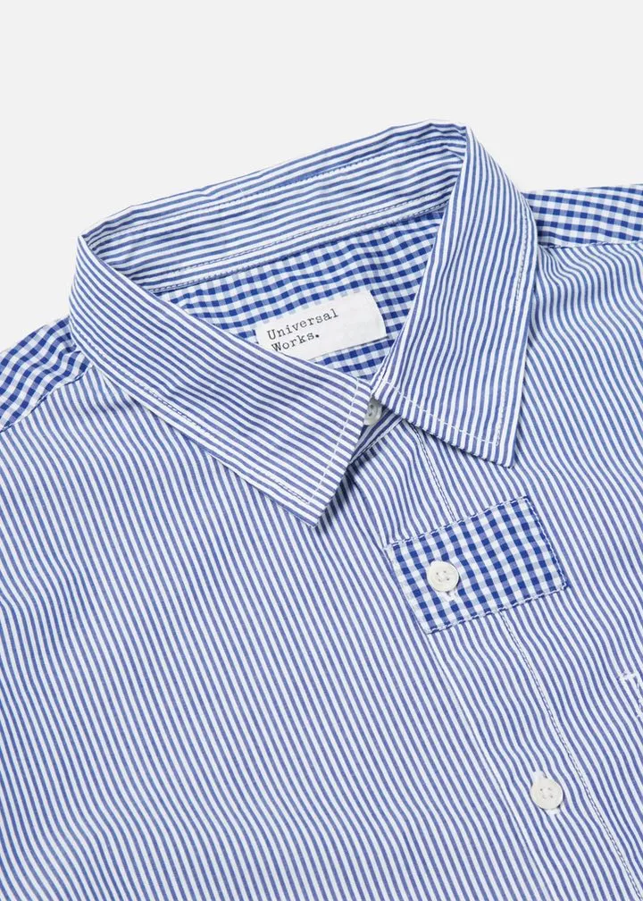 Universal Works Patch Shirt in Blue Classic Shirting