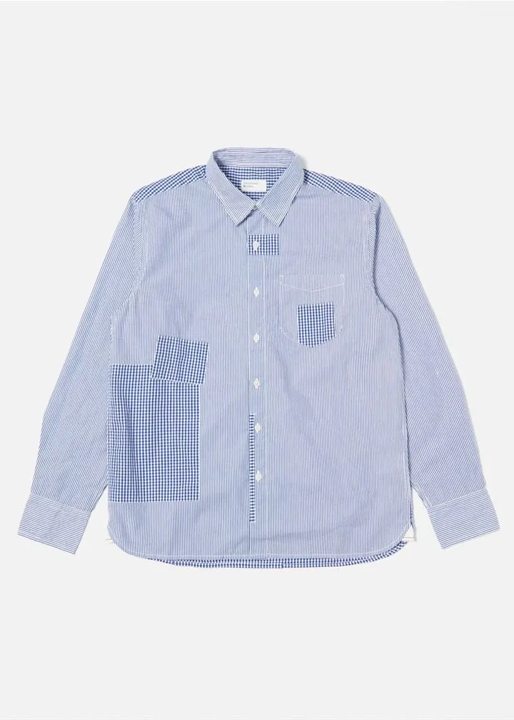 Universal Works Patch Shirt in Blue Classic Shirting