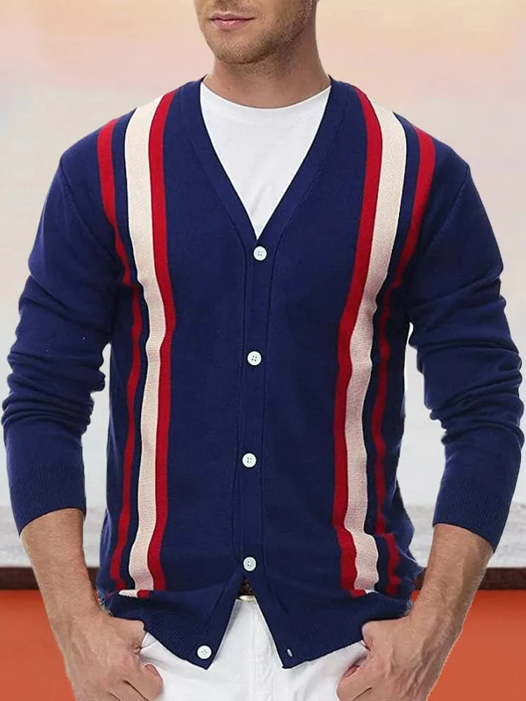 V-neck Stripe Knitted Cardigan