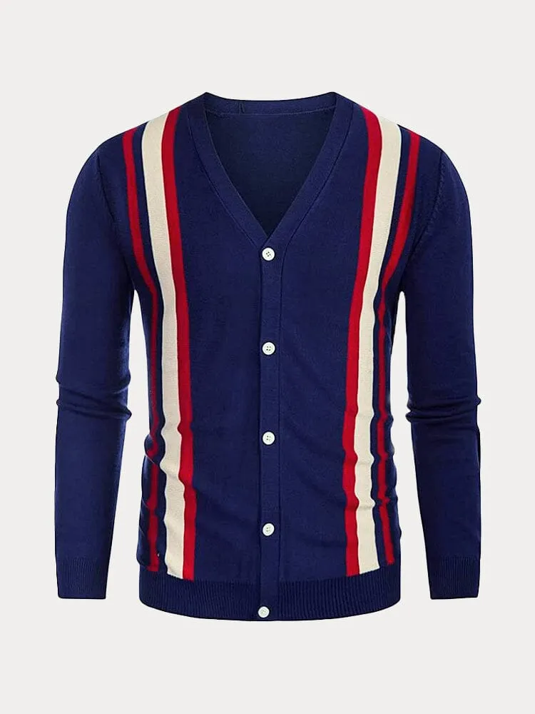 V-neck Stripe Knitted Cardigan