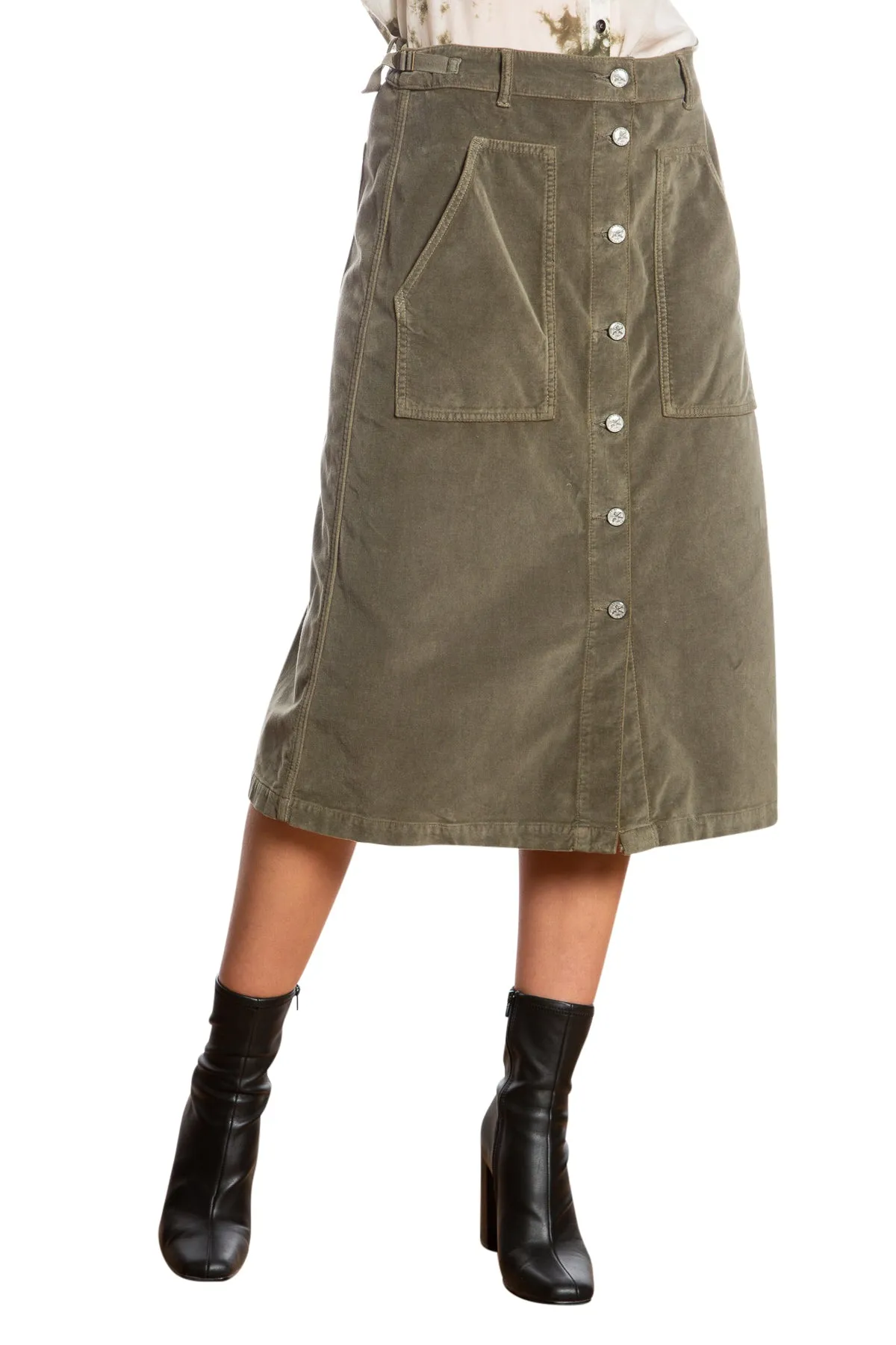 Velveteen A line skirt in Olive