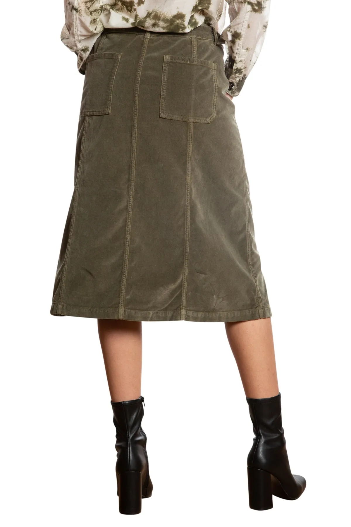 Velveteen A line skirt in Olive