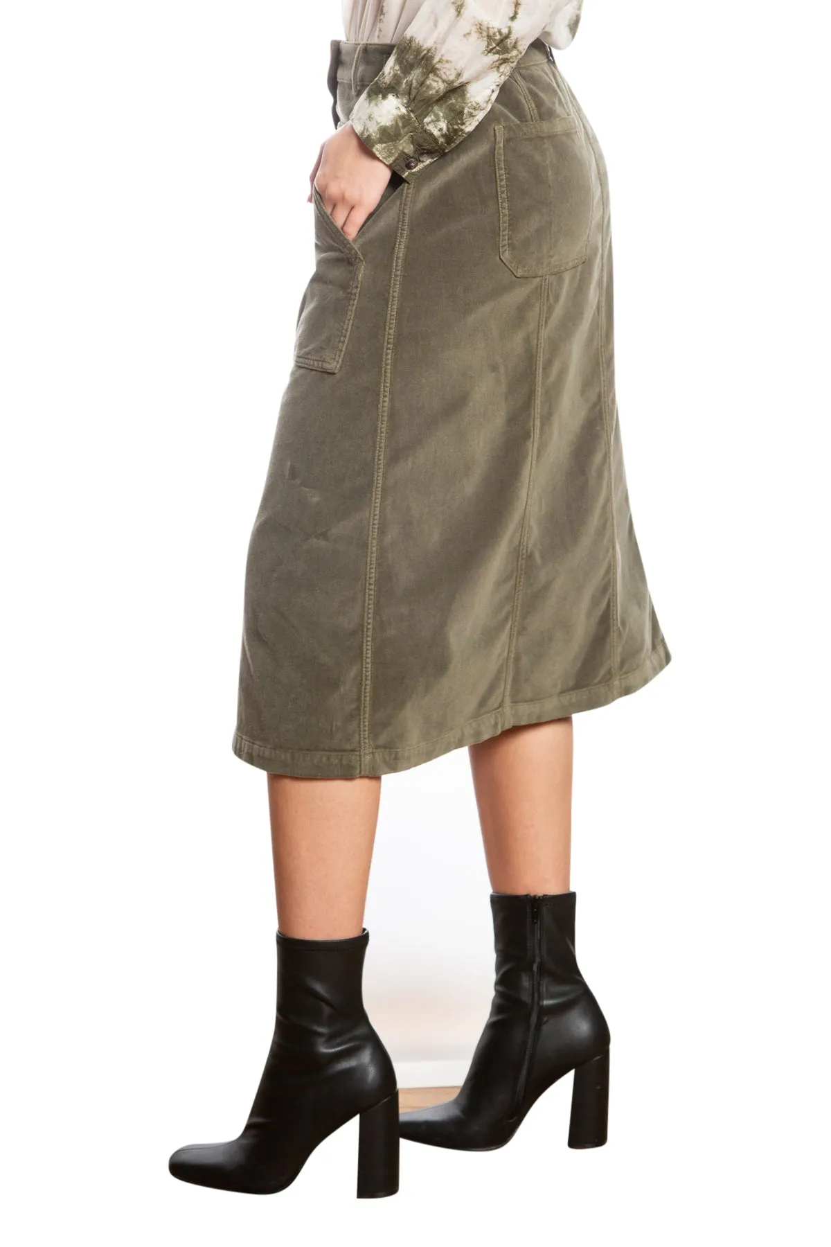 Velveteen A line skirt in Olive