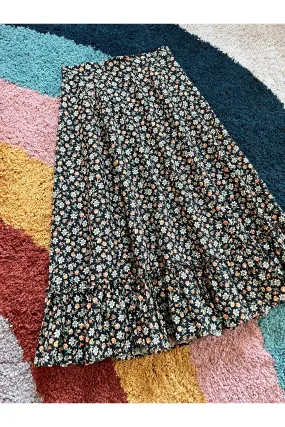 Vintage 90s Floral Ruffle Trim Skirt