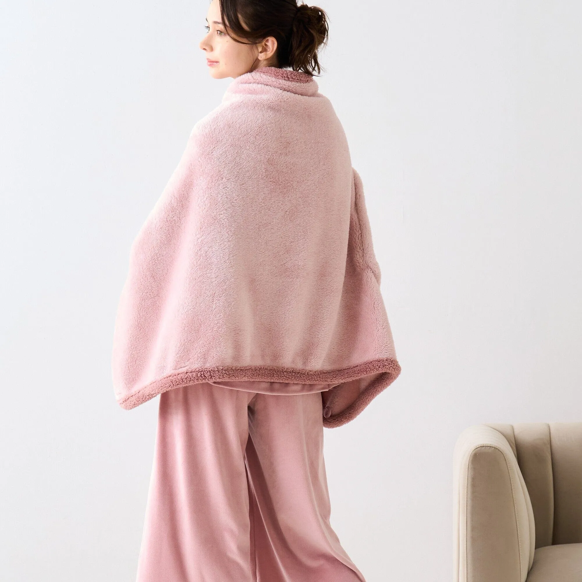 Warm Fleece 4Way Poncho Pink