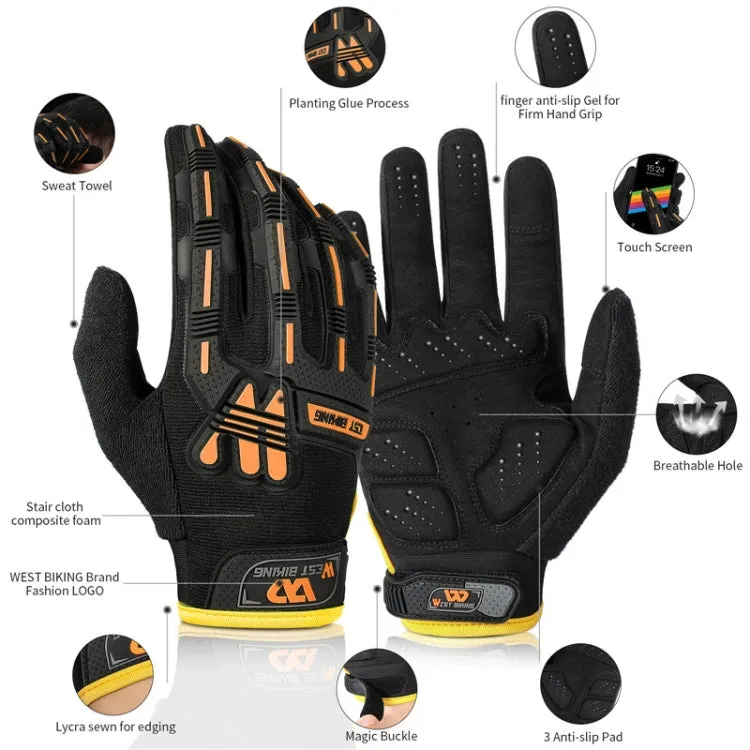 WEST BIKING YP0211208 Riding Gloves Motorcycle Bike Long Finger Non-Slip Touch Screen Gloves, Size: L(Black Orange)